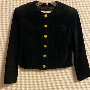 Vintage Paola Gucci suede jacket, black, medium, brass buttons